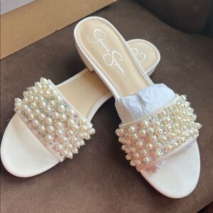 Jessica Simpson Cream Pearl Embellished Sandals